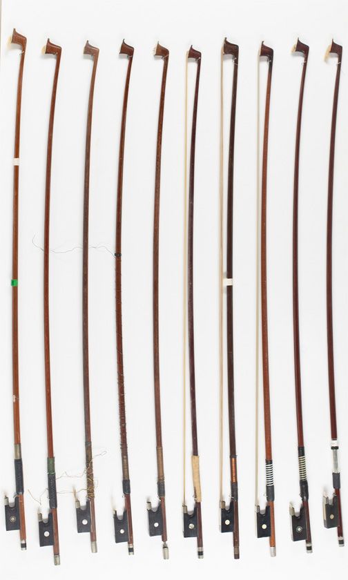 Ten violin bows