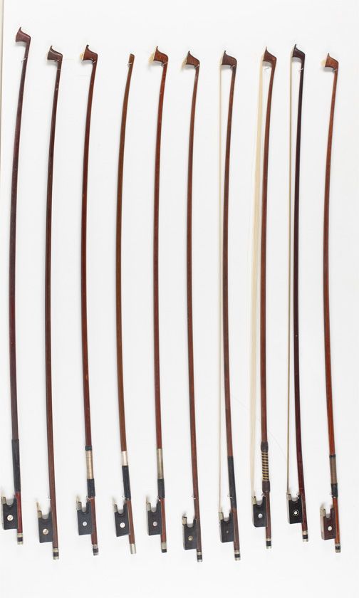 Ten violin bows