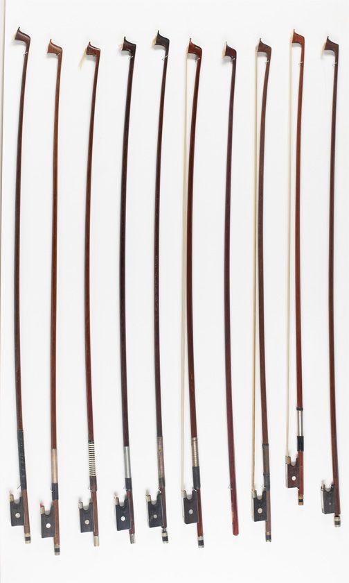 Ten violin bows