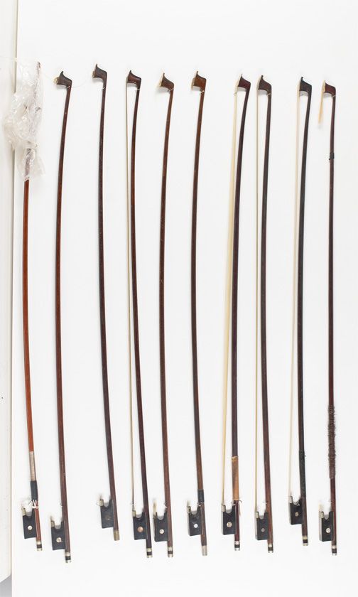 Ten violin bows
