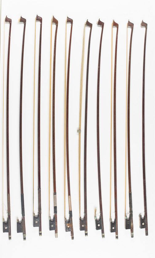 Ten violin bows
