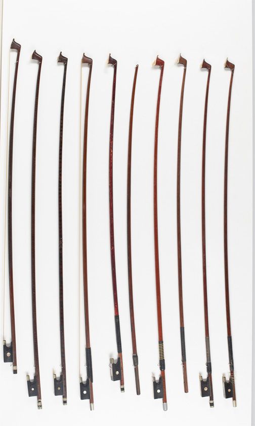 Ten violin bows