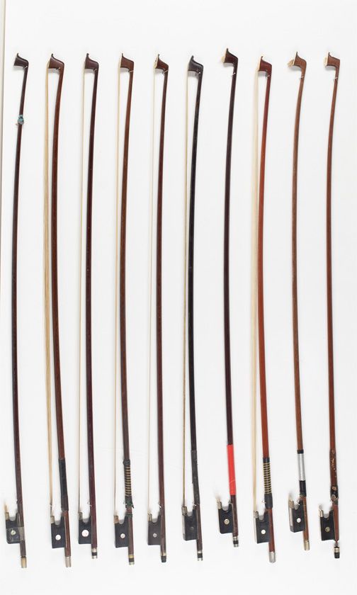 Ten violin bows