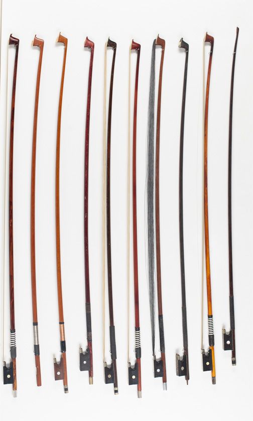 Ten violin bows