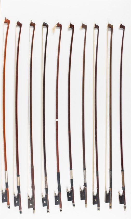 Ten violin bows