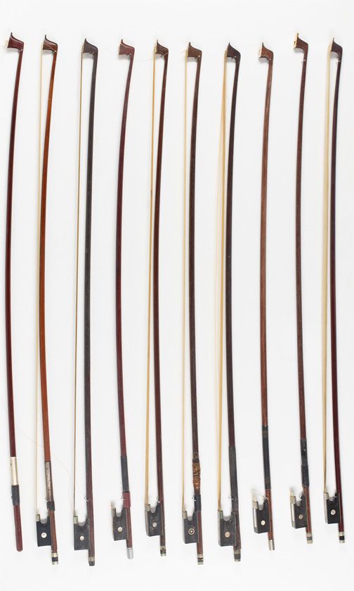 Ten violin bows