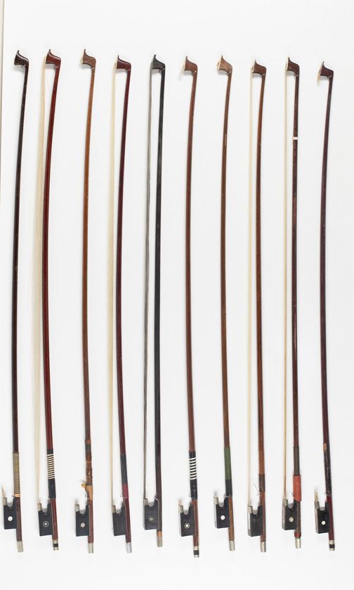 Ten violin bows