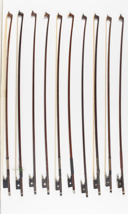 Ten violin bows