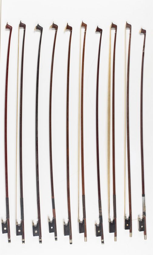 Ten violin bows
