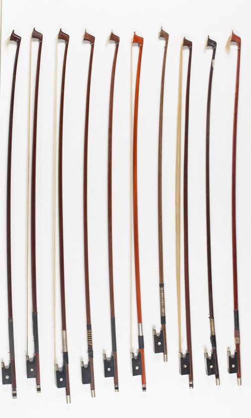 Ten violin bows