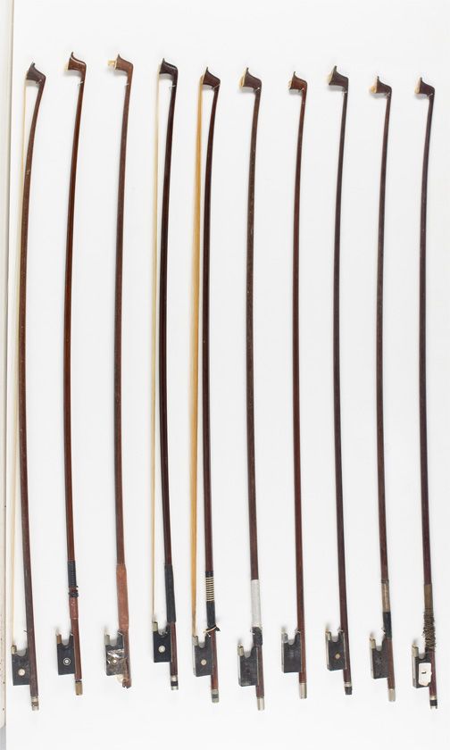 Ten violin bows