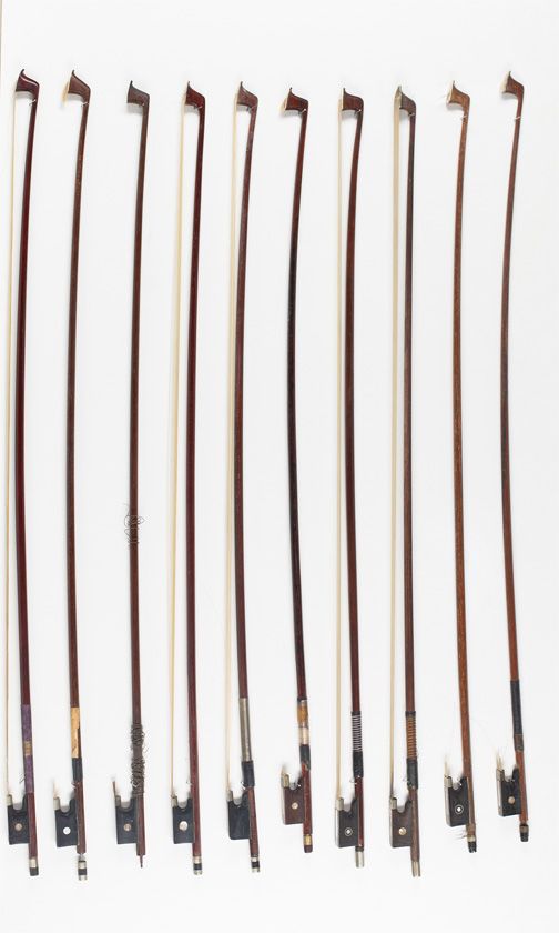 Ten violin bows