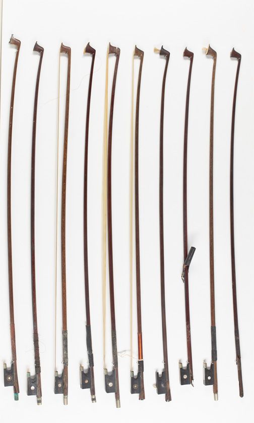 Ten violin bows