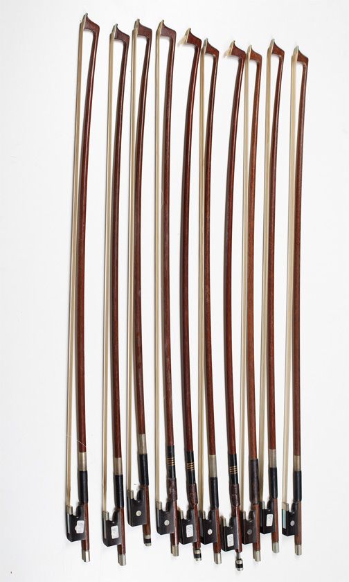 Ten 3/4 size violin bows