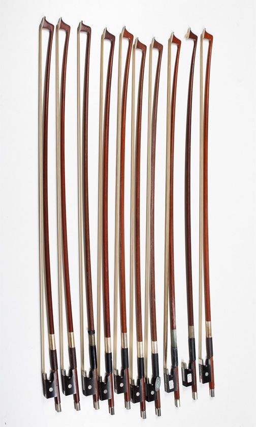 Ten 3/4 size violin bows