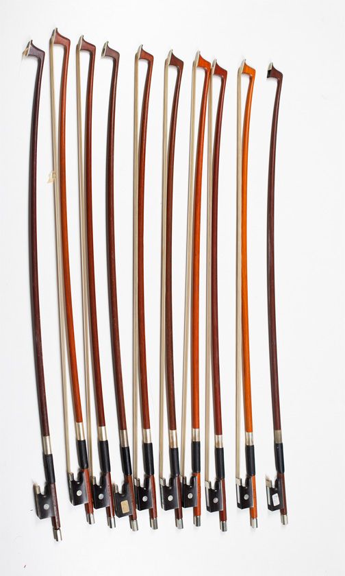 Ten 1/2 size violin bows