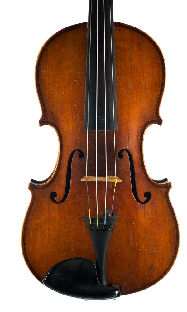 A violin labelled Manufactured in Berlin