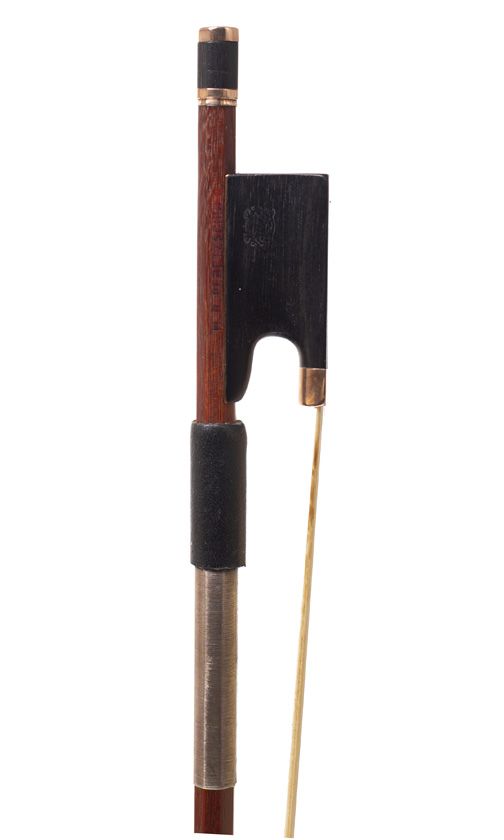A gold-mounted violin bow by H. R. Pfretzschner, Germany