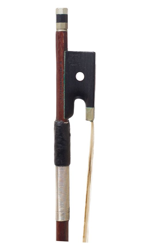 A nickel-mounted violin bow by W. A. Pfretzschner, Germany