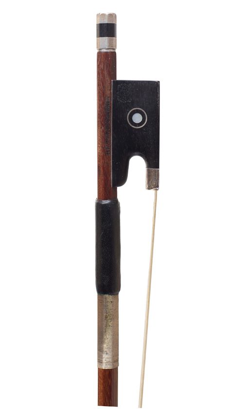 A silver-mounted violin bow by H. R. Pfretzschner, Germany