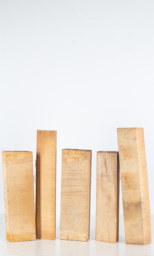 Five maple violin neck blanks
