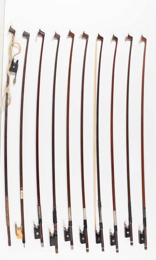 Ten violin bows