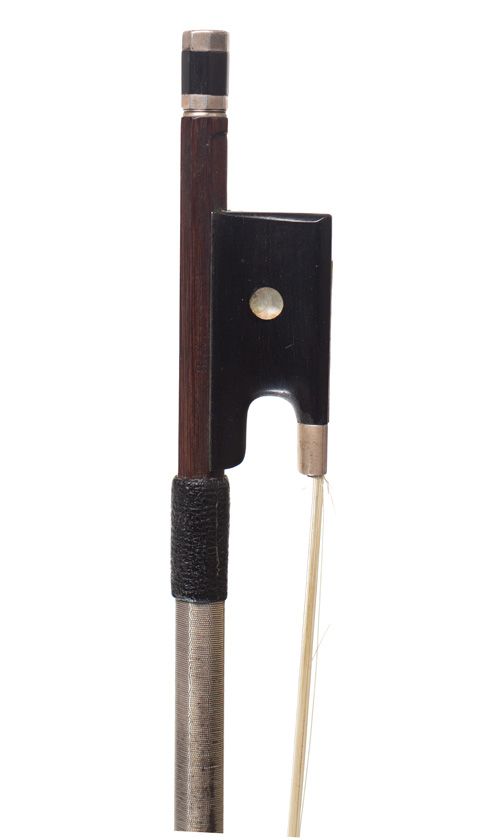 A silver-mounted violin bow, probably Workshop of Jérôme Thibouville-Lamy, France