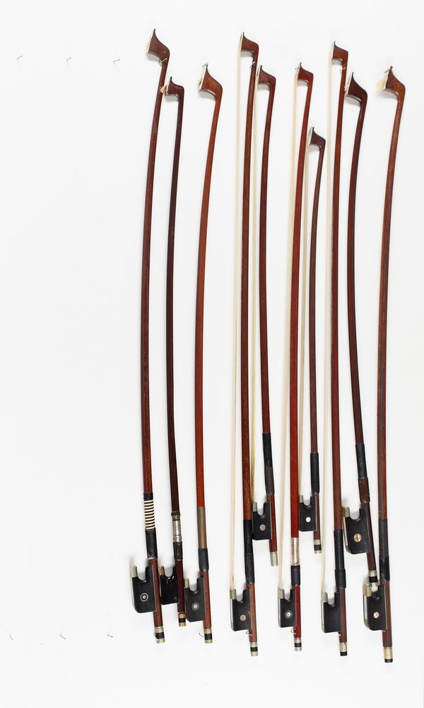 Six child's violin bows and four child's cello bows