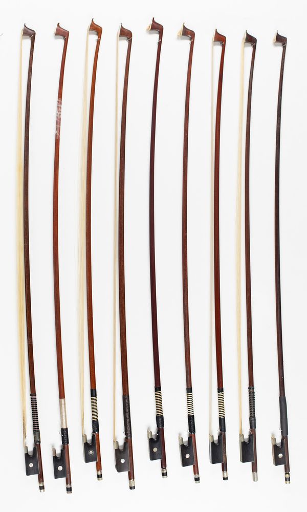 Nine violin bows