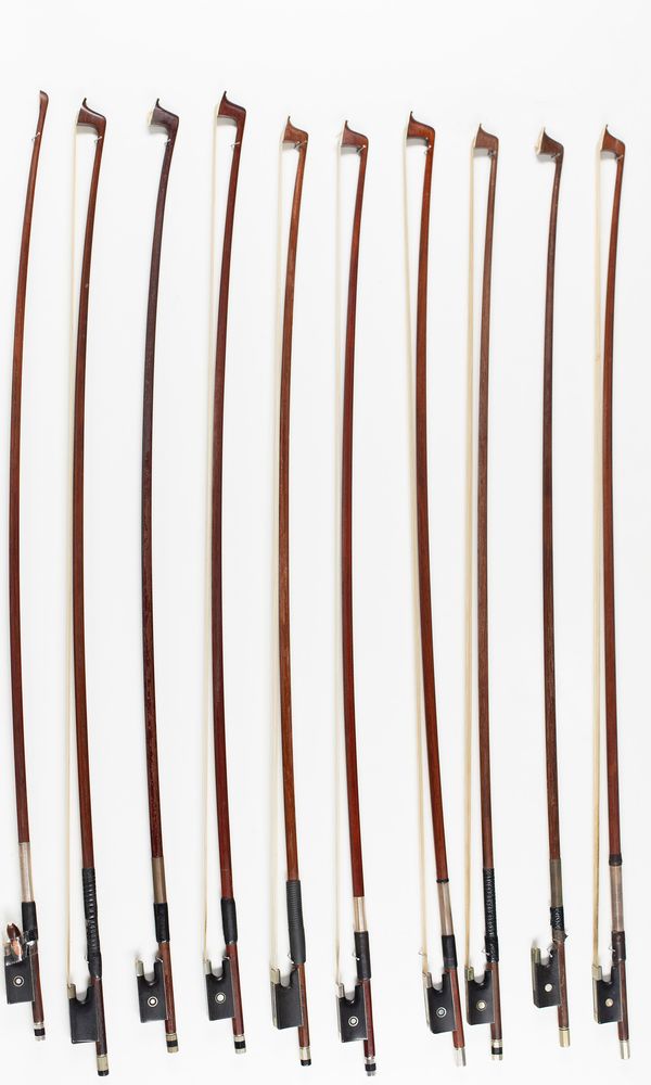 Ten violin bows