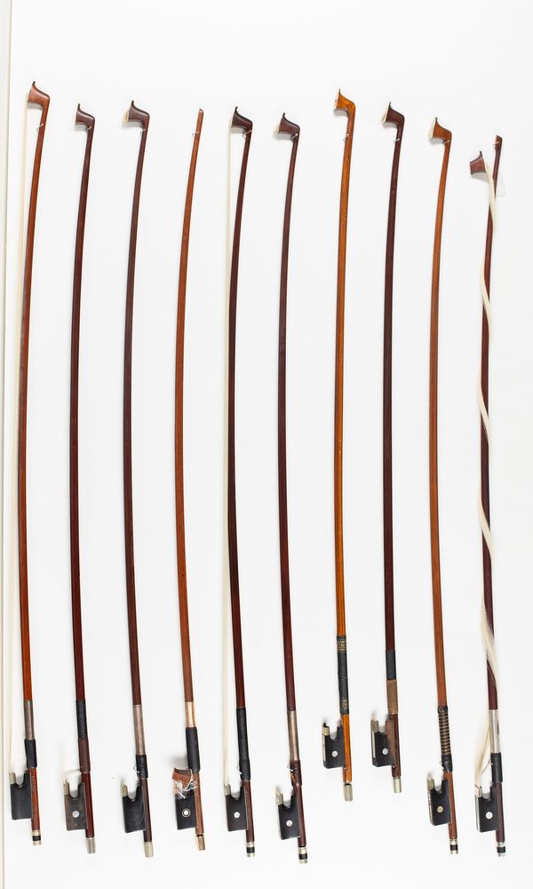 Ten violin bows, various sizes
