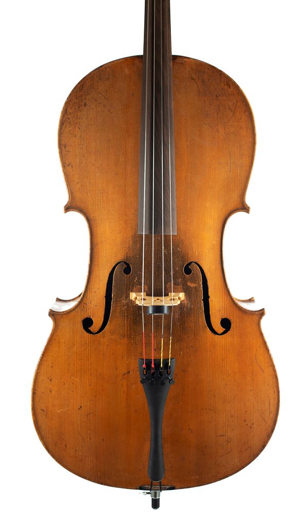 A cello, bearing the remains of a Wolff Brothers label