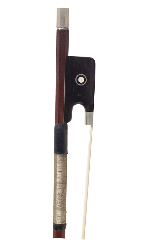 A nickel-mounted violin bow by Louis Morizot Fréres, France