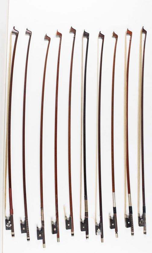 Ten violin bows