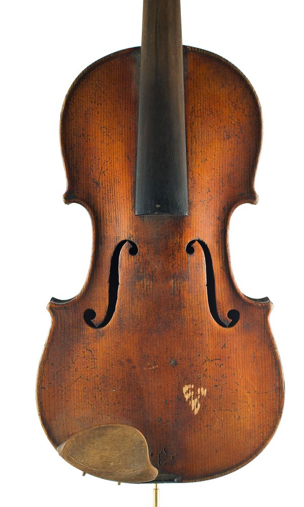 A violin, faintly labelled