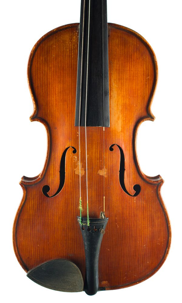 A violin, labelled Made by Edwin Pollard