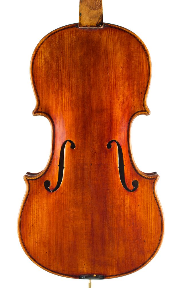 A violin, faintly labelled