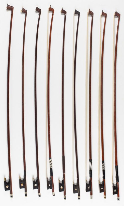 Ten violin bows
