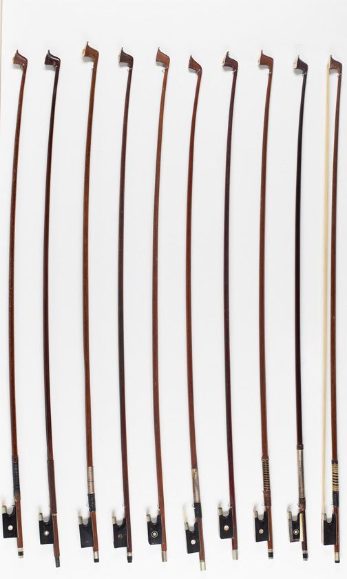 Ten violin bows