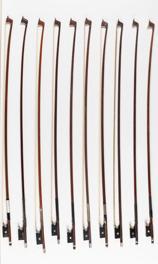 Ten violin bows