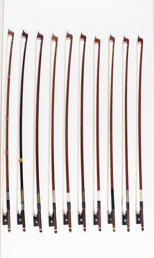 Ten 3/4 size violin bows