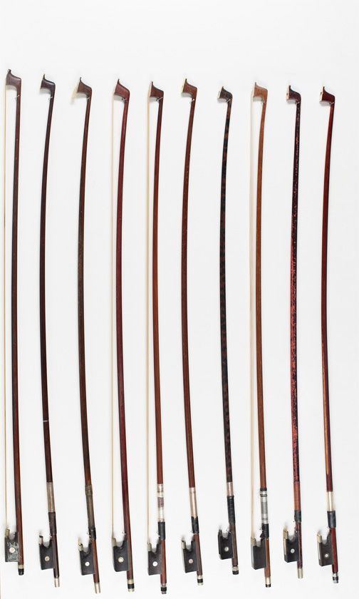 Ten violin bows