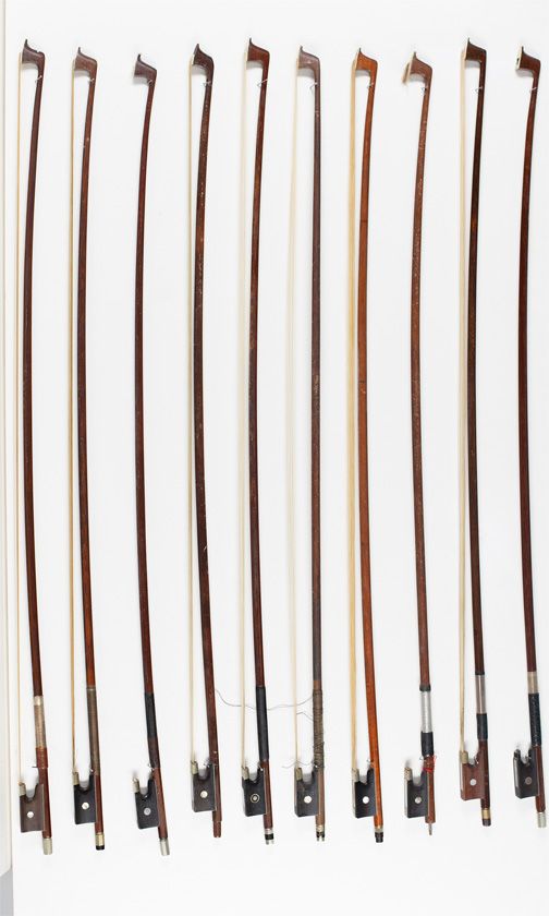 Ten violin bows