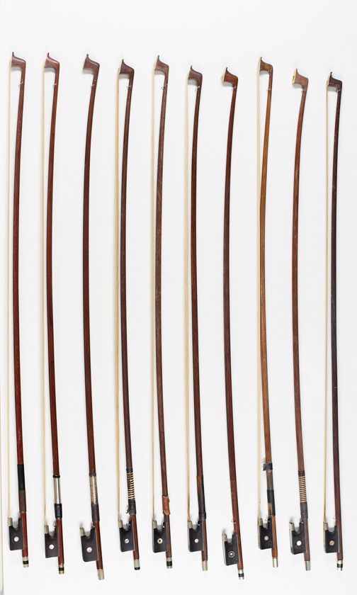 Ten violin bows
