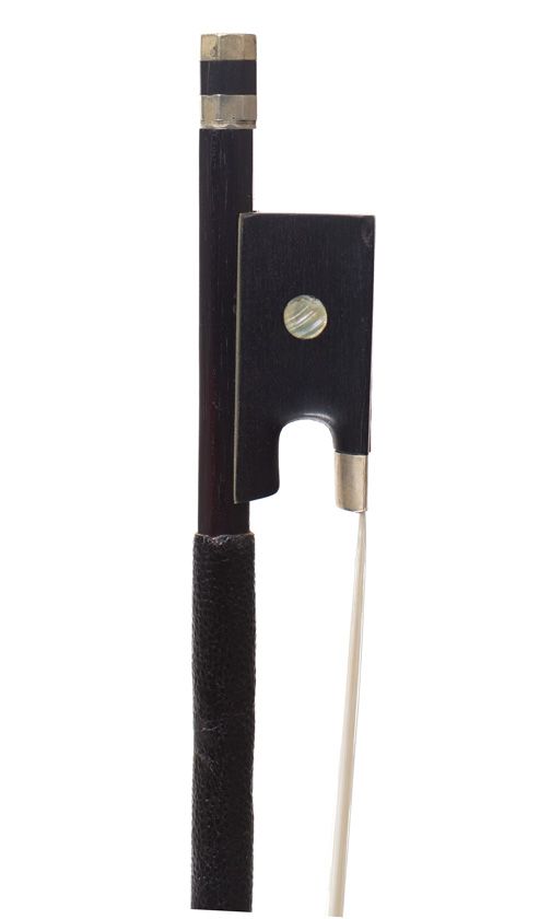A nickel-mounted violin bow, Workshop of François Peccatte, France