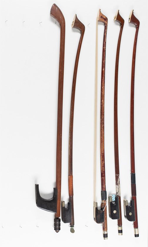 Five bass bows, various sizes