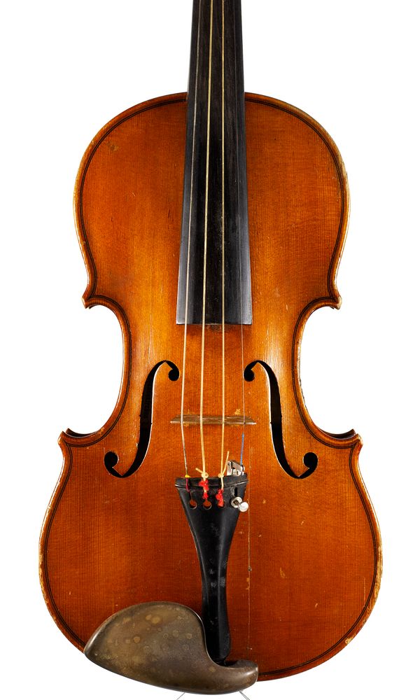 A violin, labelled L. Fritz Heberlein