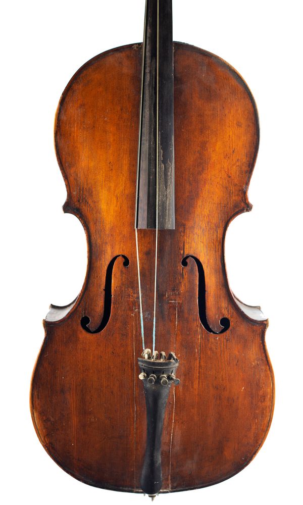 A cello, labelled Robert A. Stanley