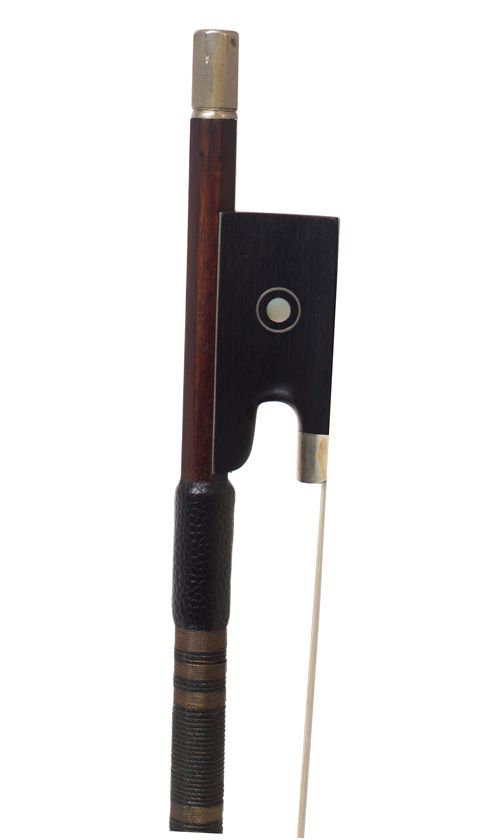 A nickel-mounted violin bow, unstamped