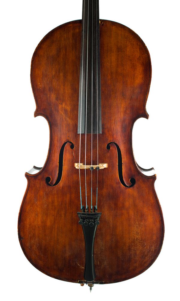 A cello, labelled Braganza & Co
